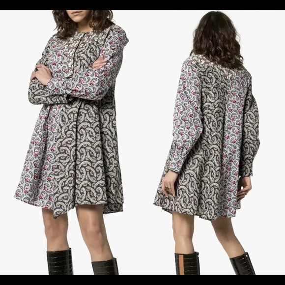 Nwot isabel Marant Etolie Lissande mix print long sleeve dress boho fall casual - Picture 1 of 10